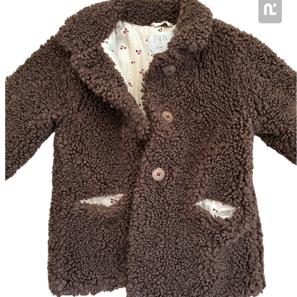 Zara Brown Teddy Coat Size 4/5 - Picture 3 of 8